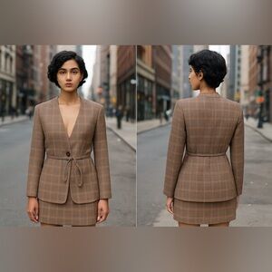 Brown Plaid Blazer Set-Missing label
